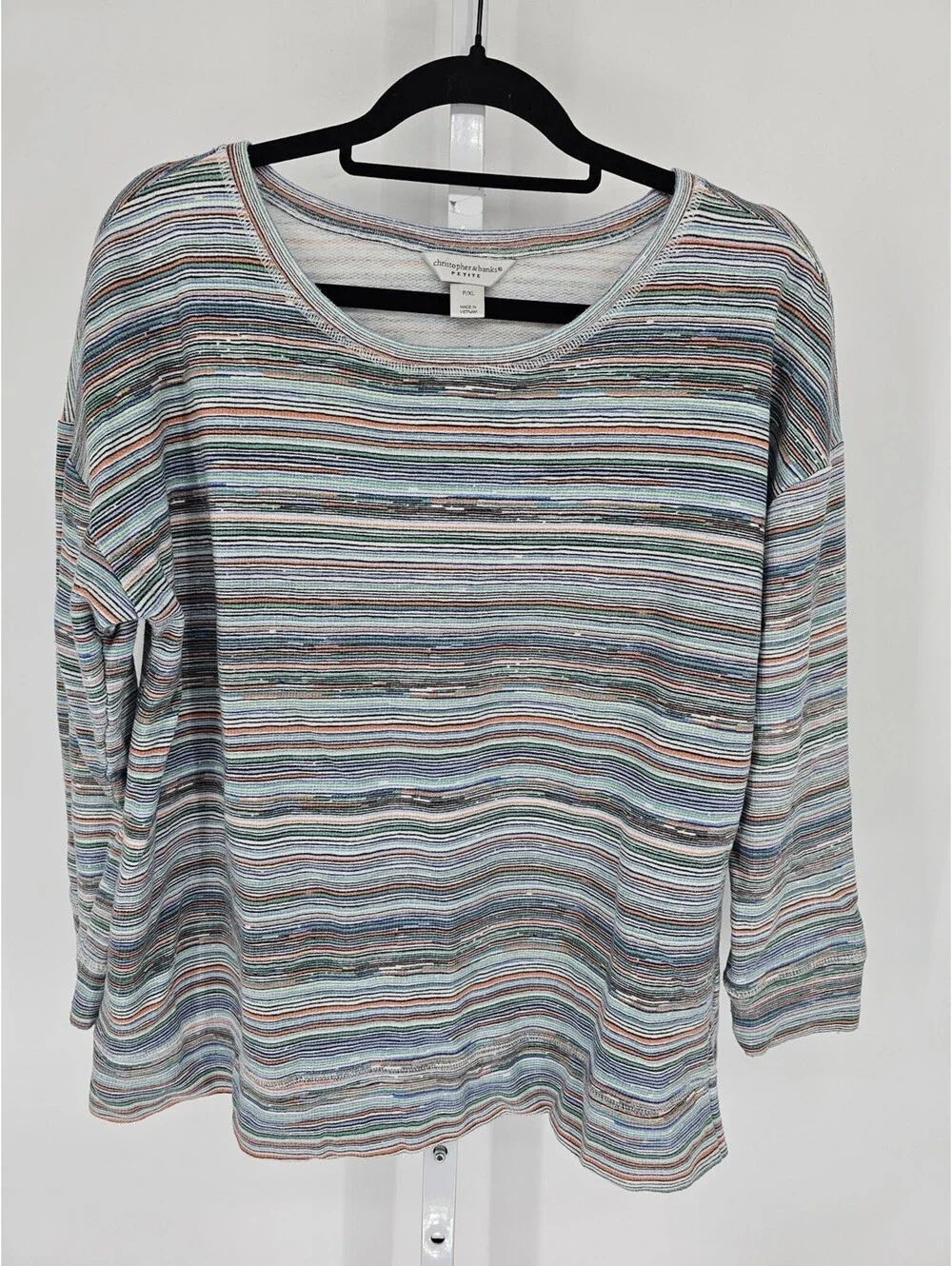 Christopher & Banks Womens Sz PXL Petite Long Sleeve T Shirt Colorful Striped